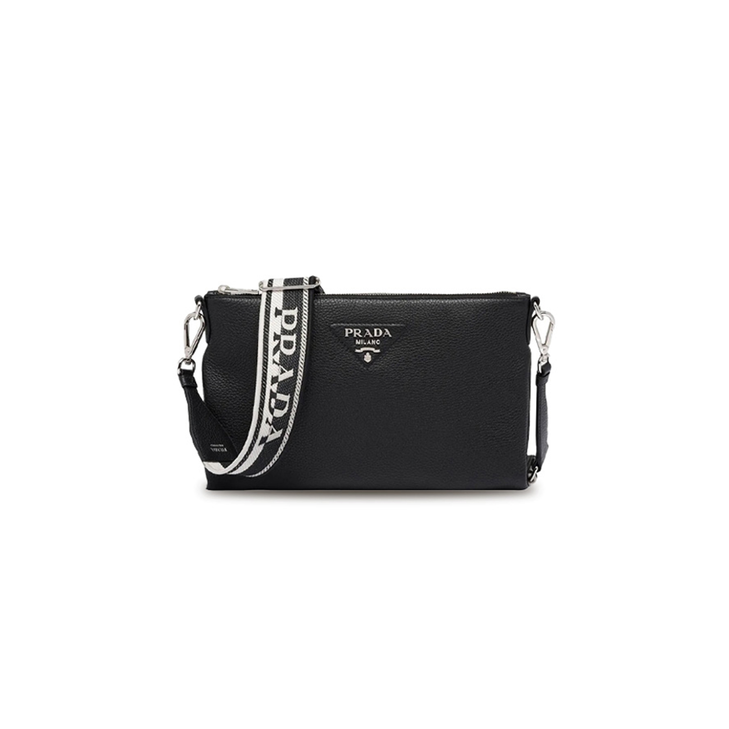 PRADA MONOCHROME LOGO ZIP CLOSURE LEATHER CROSSBODY SHOULDER BAG 1BH050 (30*19.5cm) 